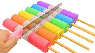 Satisfying Video l Kinetic Sand Rainbow Lollipop Sticks Cutting ASMR #35 Zon Zon
