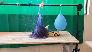 Experiment Car vs Water Balloons in Slow Motion [ Satisfaction 130% ]