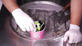 Fresh OREO cool MINT - Ice Cream Rolls | how to make mint Cookies to rolled fried Ice Cream - ASMR