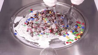 m&m's Ice Cream Rolls | crushing & crackling Sounds with colorful Chocolate Chip Cookies - Food ASMR