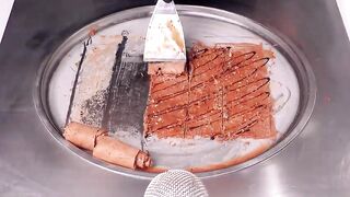 Nutella & Snickers Ice Cream Rolls - oddly satisfying Chocolate ASMR | no talking Recipe / Food - 4k