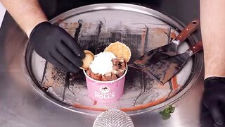 Nutella & Snickers Ice Cream Rolls - oddly satisfying Chocolate ASMR | no talking Recipe / Food - 4k