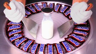 Massive Snickers - Ice Cream Rolls | satisfying Food Transformation with Chocolate Bars - ASMR / 4k