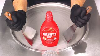 Hershey's Syrup - Ice Cream Rolls | how to make Strawberry Sauce to rolled fried Ice Cream / ASMR