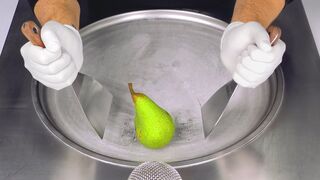 Pear Ice Cream Rolls | how to make a Pear to rolled fried Ice Cream - tapping & scratching Food ASMR