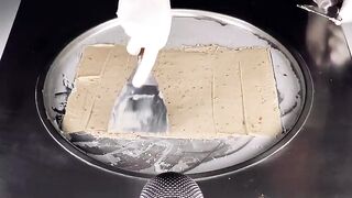 ASMR - Snickers Peanut Butter Ice Cream Rolls | how to make Chocolate Bar Spread to rolled Ice Cream