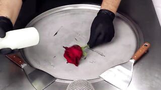 ASMR - Roses Ice Cream Rolls | how to make Ice Cream out of a red Rose - fast ASMR with Flowers