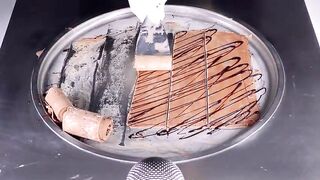 ASMR - Snickers Chocolate Milk Ice Cream Rolls | how to make rolled Ice Cream out of Snickers Drink