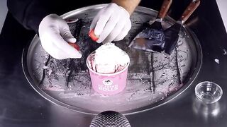 ASMR - Strawberry Ice Cream Rolls | how to make rolled fried Ice Cream with Strawberries - Food ASMR