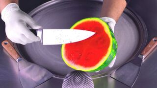 ASMR - Watermelon Ice Cream Rolls | oddly satisfying Melon crushing - fast ASMR tapping & scratching