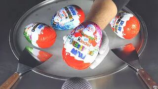 ASMR - Surprise Eggs MAXI Ice Cream Rolls | how to make kinder Chocolate to rolled fried Ice Cream