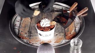ASMR - huge Nutella Bucket Ice Cream Rolls | fast rough ASMR with Nutella Chocolate Cream Spread