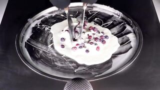 ASMR - Cranberry Ice Cream Rolls | how to make Ice Cream out of Cranberries - red Food Fruit Dessert