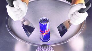 ASMR - Red Bull Ice Cream Rolls | how to make Energy Drink Ice Cream - fast rough aggressive ASMR