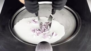 Onion Ice Cream Rolls | how to make red Onions to fried Ice Cream - fast ASMR crushing & chopping 먹방