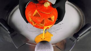ASMR - Halloween Pumpkin Ice Cream Rolls | how to make scary Halloween rolled Ice Cream - fast ASMR