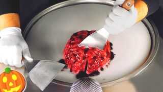 ASMR - Halloween Ice Cream Rolls | scary Jelly Brain - Food Transformation (so satisfying to watch)