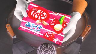 ASMR - KitKat Salt Lychee Ice Cream Rolls | how to make Japanese Treats to delicious fried Ice Cream