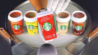 ASMR - STARBUCKS Coffee Ice Cream Rolls | Macchiato, Cappuccino & Caffè Latte Mix Dessert - Drinks