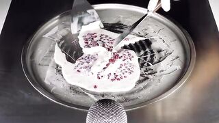 ASMR - Pomegranate Ice Cream Rolls | how to make a Pomegranate to Ice Cream - chopping & scratching
