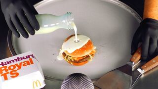 ASMR - Hamburger Ice Cream Rolls | how to make a McDonalds Royal TS to Ice Cream - Food Fusion ASMR