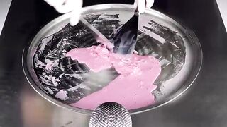 ASMR - pink Cola Ice Cream Rolls | how to make Sakura Cola to rolled Ice Cream - Food Dessert 남자