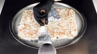 ASMR - Golden Peach Ice Cream Rolls | how to make Peaches to Ice Cream - tapping & scratching Sounds
