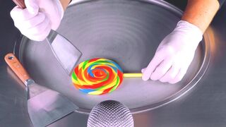 ASMR - Rainbow Lollipop Ice Cream Rolls | oddly satisfying Candy crushing - Food Art with Sweets