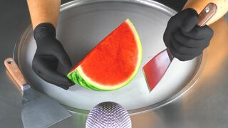 ASMR - Watermelon Ice Cream Rolls | how to make Melon to Ice Cream - oddly satisfying Food Fusion 芋泥