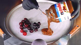 ASMR - Nutella & Cherry Ice Cream Rolls | fried Ice Cream with Cherries and Chocolate - Food Recipe