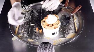 ASMR - Mango Ice Cream Rolls | oddly satisfying Street Food with binaural tapping & scratching Sound