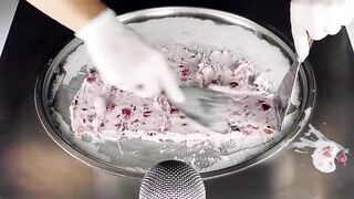 ASMR - Cherry Ice Cream Rolls | how to make Ice Cream out of Cherries - oddly satisfying Food Crush
