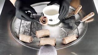 ASMR - Chocolate Brownie Ice Cream Rolls | how to make Grandma's Cookies to rolled fried Ice Cream