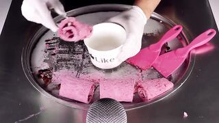 ASMR - Japanese Sakura Mochi KitKat Ice Cream Rolls | oddly satisfying Asia Candy & Food - fast ASMR