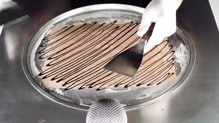 ASMR - Milka Chocolate Spread Ice Cream Rolls | fried Ice Cream with Chocolate Hazelnut Cream - Food