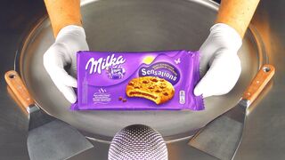 ASMR Food - milka Sensations Cookies Ice Cream Rolls | rolled fried Ice Cream with Chocolate Cookie