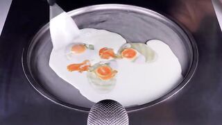 ASMR - Cold fried Eggs Experiment | how to make oddly satisfying fried Ice Cream Rolls with Egg Food
