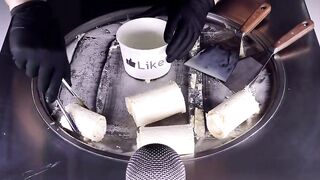 ASMR - Cold fried Eggs Experiment | how to make oddly satisfying fried Ice Cream Rolls with Egg Food