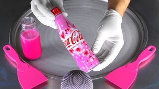 ASMR - Pink Sakura Coca Cola Ice Cream Rolls | oddly satisfying crushing Sounds - fast rough ASMR 4k