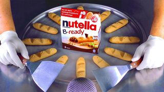 ASMR - massive Nutella B-ready Ice Cream Rolls | oddly satisfying Bready Chocolate tapping Sounds 4k