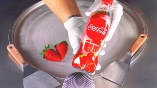 ASMR - Strawberry & Coca-Cola Ice Cream Rolls | oddly satisfying Ice Cream with Strawberries & Cola
