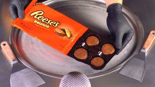 ASMR - Reese's Rounds Chocolate Cookies Ice Cream Rolls | oddly satisfying chopping & spreading ASMR