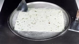 ASMR - green Kiwi Fruit Ice Cream Rolls with Peel | oddly satisfying relaxing fast & rough ASMR Food