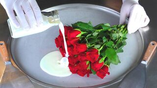 ASMR - Roses Ice Cream Rolls | oddly satisfying Valentines Day ASMR - fast rough Triggers & Tingles