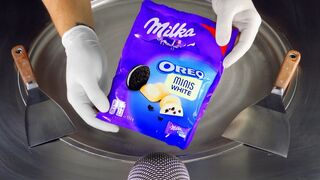 ASMR - milka & OREO Ice Cream Rolls | how to make milka and Oreo white Chocolate rolled Ice Cream 4k