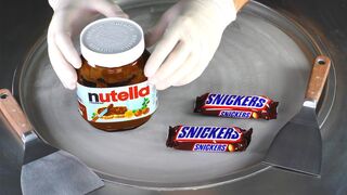ASMR - Snickers & Nutella Chocolate Ice Cream Rolls | satisfying fast tapping & scratching Tingles