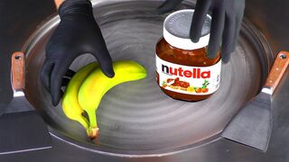 ASMR - nutella & Banana Ice Cream Rolls | how to make oddly satisfying fried Ice Cream with Bananas