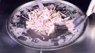 ASMR - pink Chocolate Sticks Ice Cream Rolls | oddly satisfying binaural tapping & scratching beats