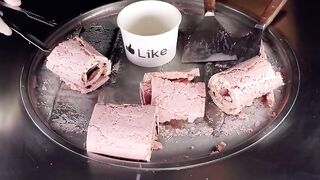 ASMR - pink Chocolate Sticks Ice Cream Rolls | oddly satisfying binaural tapping & scratching beats
