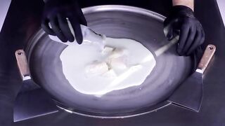 ASMR - Honey Pomelo Ice Cream Rolls | how to make oddly satisfying Ice Cream - fast rough ASMR Food